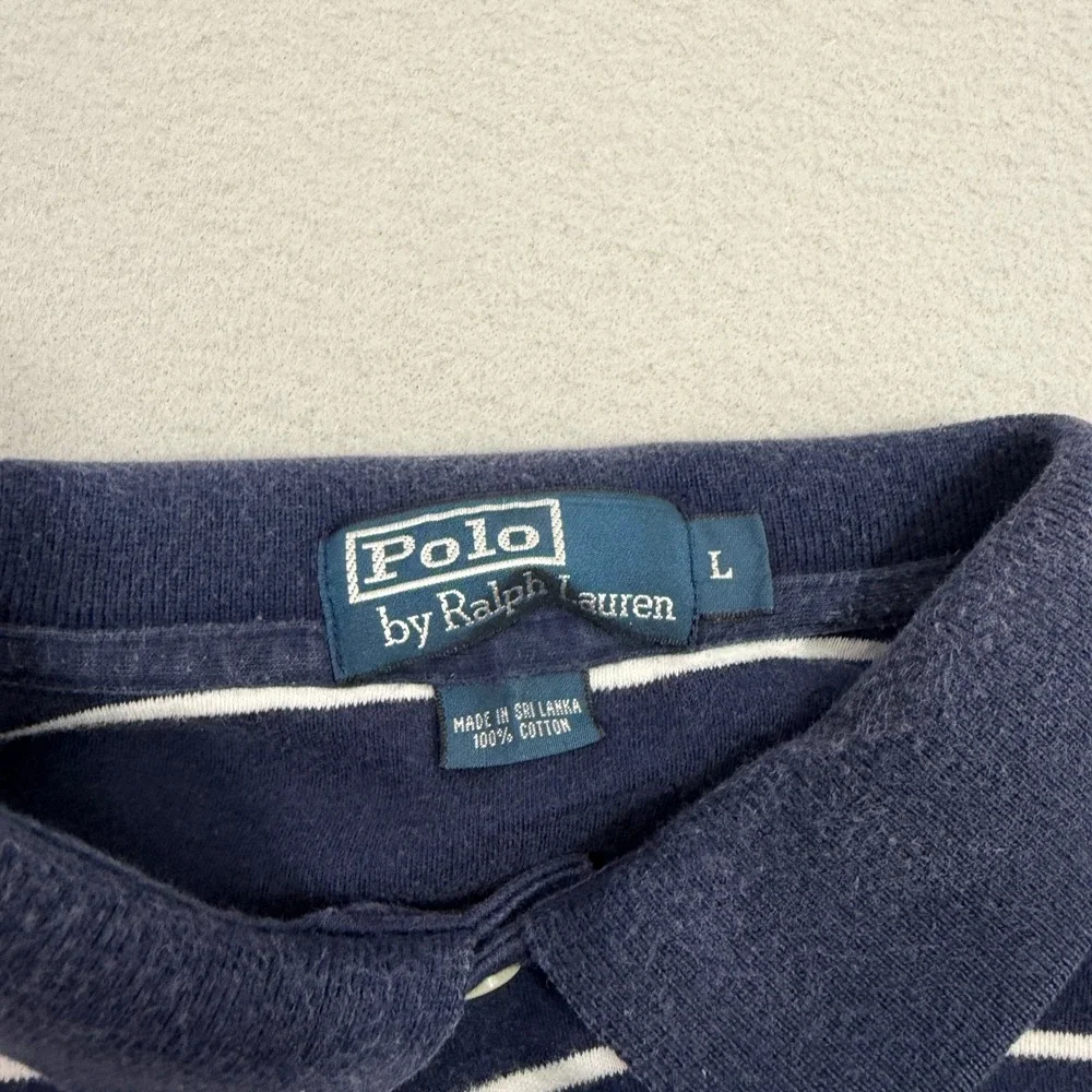 Vintage Polo Ralph Lauren Shirt Men's Large Navy Blue Striped Short Sleeve Pony